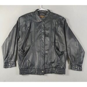 Vintage Rock Creek Leather Jacket Mens Small Black Bomber Elastic Hem‎ Collared
